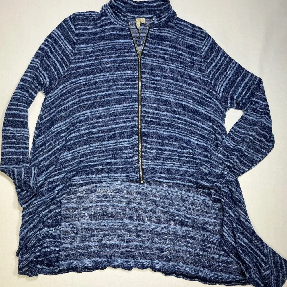 Striped Zip Up‎ Cardigan Hi-Lo Hem Lightweight Sweater Top XL
